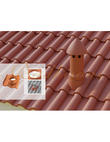Tuile support cheminée Ø150mm argile SIRIUS(46x46)cm ROUGE NATURELLE